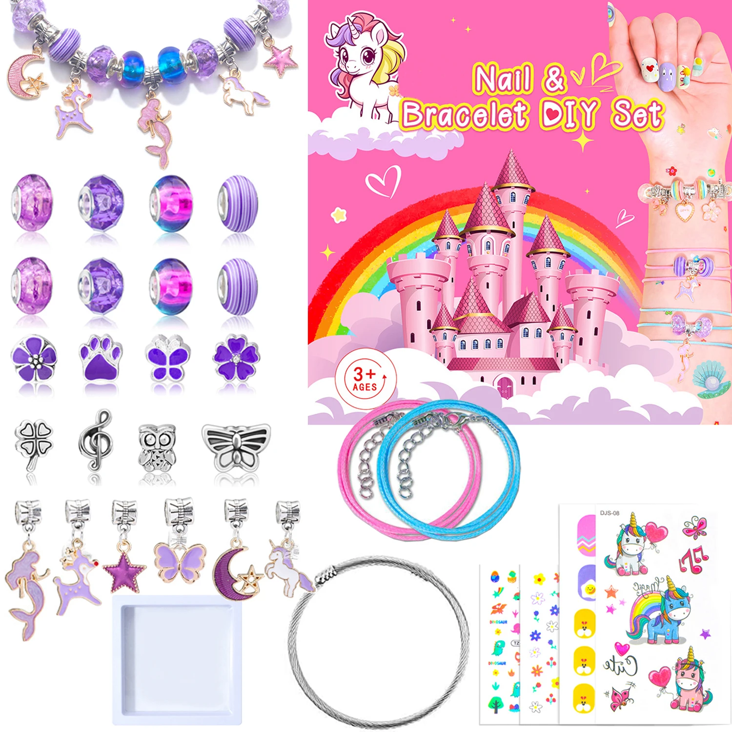 Unicorn DIY Craft Kit, Purple Nail Stickers Bracelet Making Kit, Beaded Gift Box Set, Suitable for Bracelet Jewelry
Unicorn DIY Craft Kit, Purple Nail Stickers Bracelet Making Kit, Beaded Gift Box Set, Suitable for Bracelet Jewelry