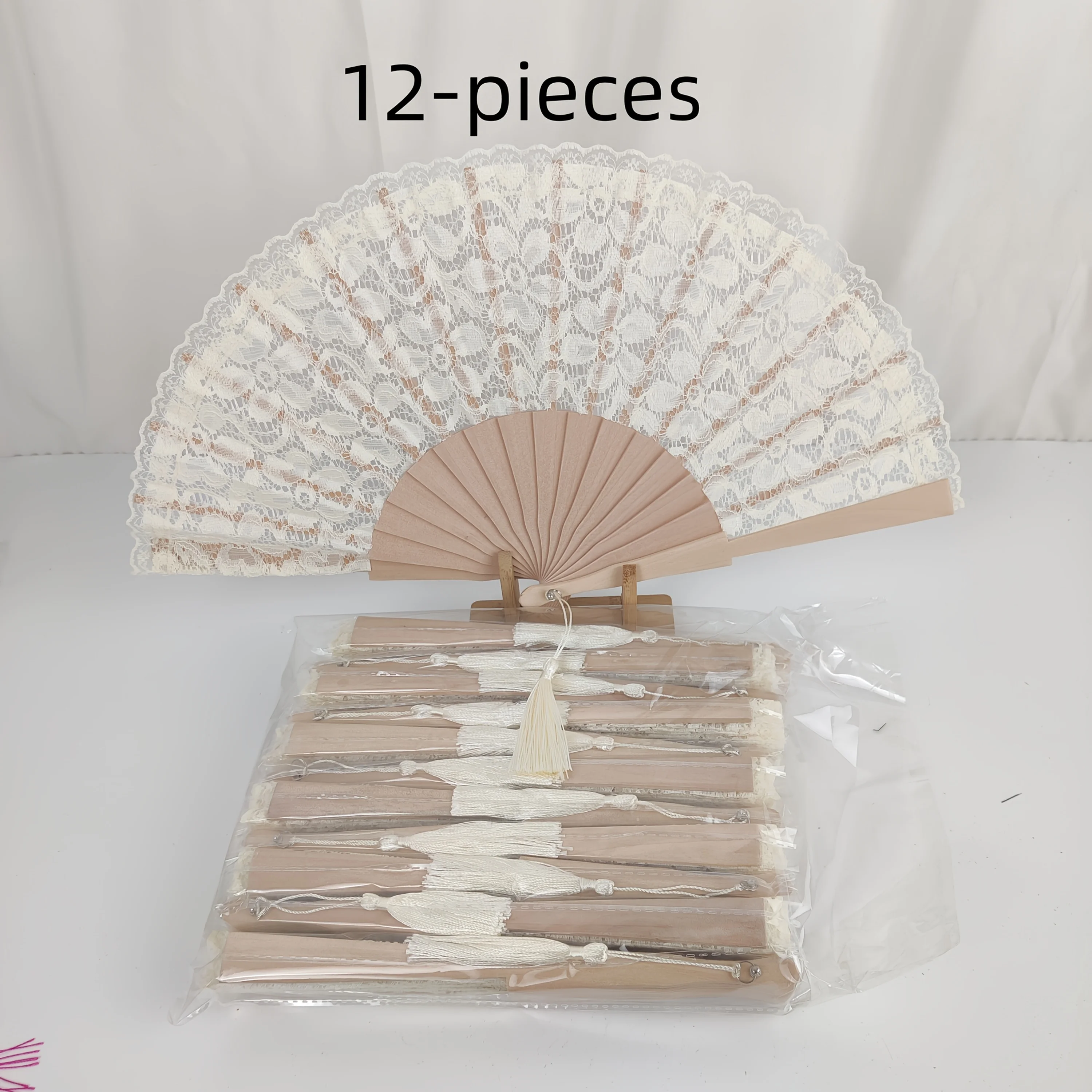 Set of 12 Wooden Folding Fans with White Lace, Perfect As a Wedding Gift Or for Decoration, Measuring 9.06inch Each
Set of 12 Wooden Folding Fans with White Lace, Perfect As a Wedding Gift Or for Decoration, Measuring 9.06inch Each