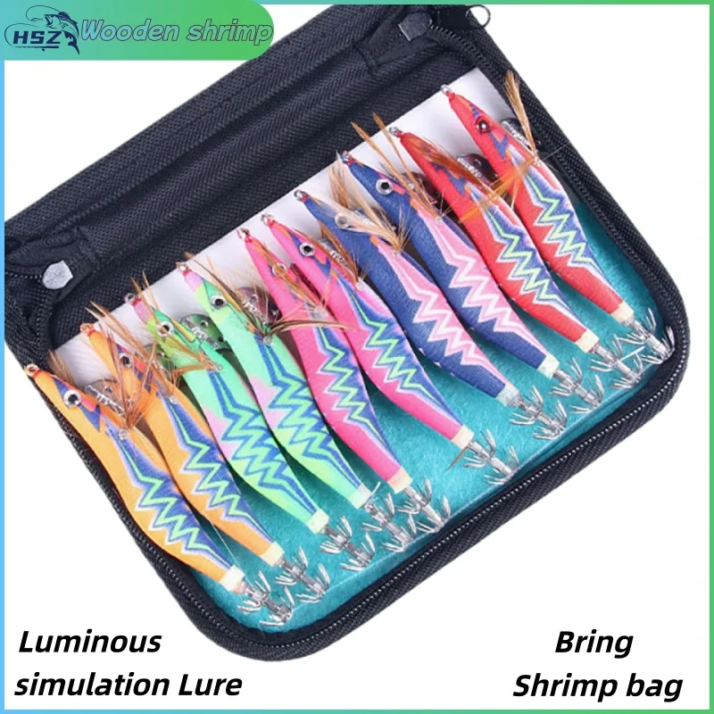 10Pcs/bag 2.5 # 3.0 # 3.5 # Hook Luminous Squid Jig Fishing Wood Shrimp Bait Squid Cuttlefish Jigs Baits with shrimp bag
10Pcs/bag 2.5 # 3.0 # 3.5 # Hook Luminous Squid Jig Fishing Wood Shrimp Bait Squid Cuttlefish Jigs Baits with shrimp bag