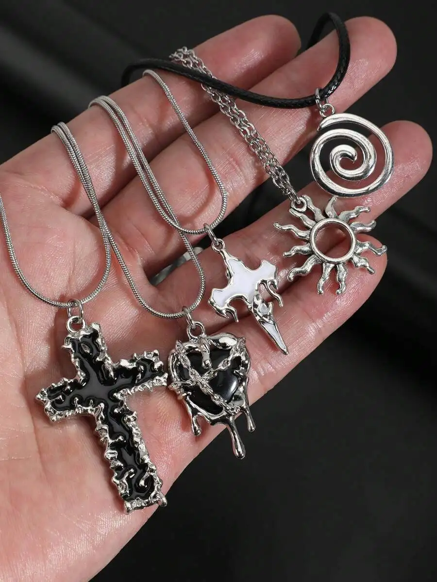 5pcs Gothic Punk Rock Cross Spiral Sun Heart Pendant Necklace Set For Adults
5pcs Gothic Punk Rock Cross Spiral Sun Heart Pendant Necklace Set For Adults
