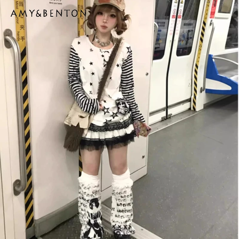 American Retro Irregular Striped Long Sleeve Women's T-Shirt 2025 Autumn Loose Slimming Sweet Cool Cute Y2K Hot Girl Top Ladies
American Retro Irregular Striped Long Sleeve Women's T-Shirt 2025 Autumn Loose Slimming Sweet Cool Cute Y2K Hot Girl Top Ladies