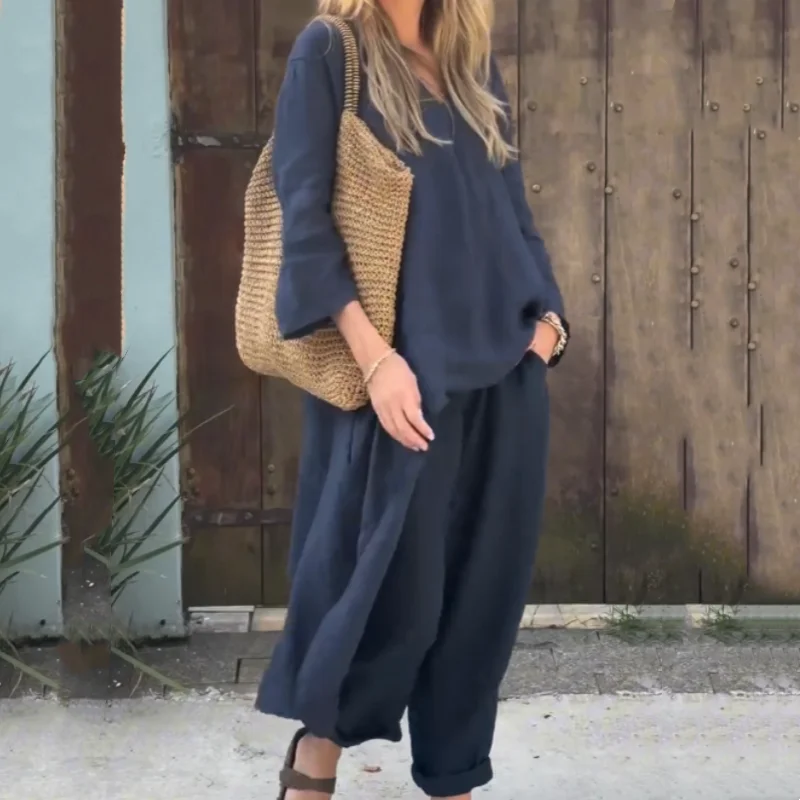 Хлопково-льняные комплекты из 2 предметов, женские летние повседневные свободные однотонные брюки нестандартной формы, комплект с широкими штанинами, весенние костюмы, новые модные наряды
Хлопково-льняные комплекты из 2 предметов, женские летние повседневные свободные однотонные брюки нестандартной формы, комплект с широкими штанинами, весенние костюмы, новые модные наряды