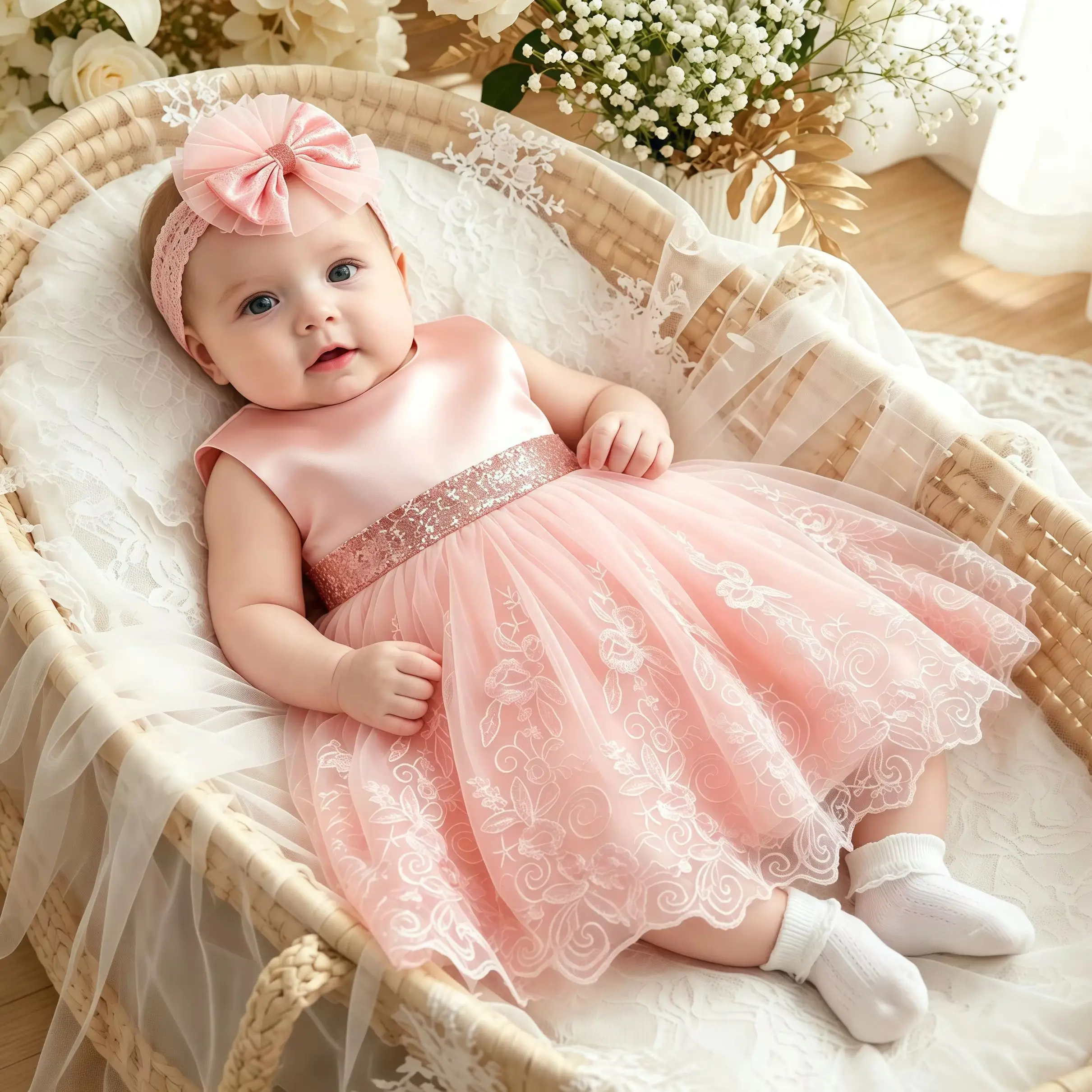 Baby Girls Lace Sequins V Back Bow Tulle Dress Flower Kids Wedding Princess 1 Year Birthday Party Baptism Formal Evening Gown
Baby Girls Lace Sequins V Back Bow Tulle Dress Flower Kids Wedding Princess 1 Year Birthday Party Baptism Formal Evening Gown