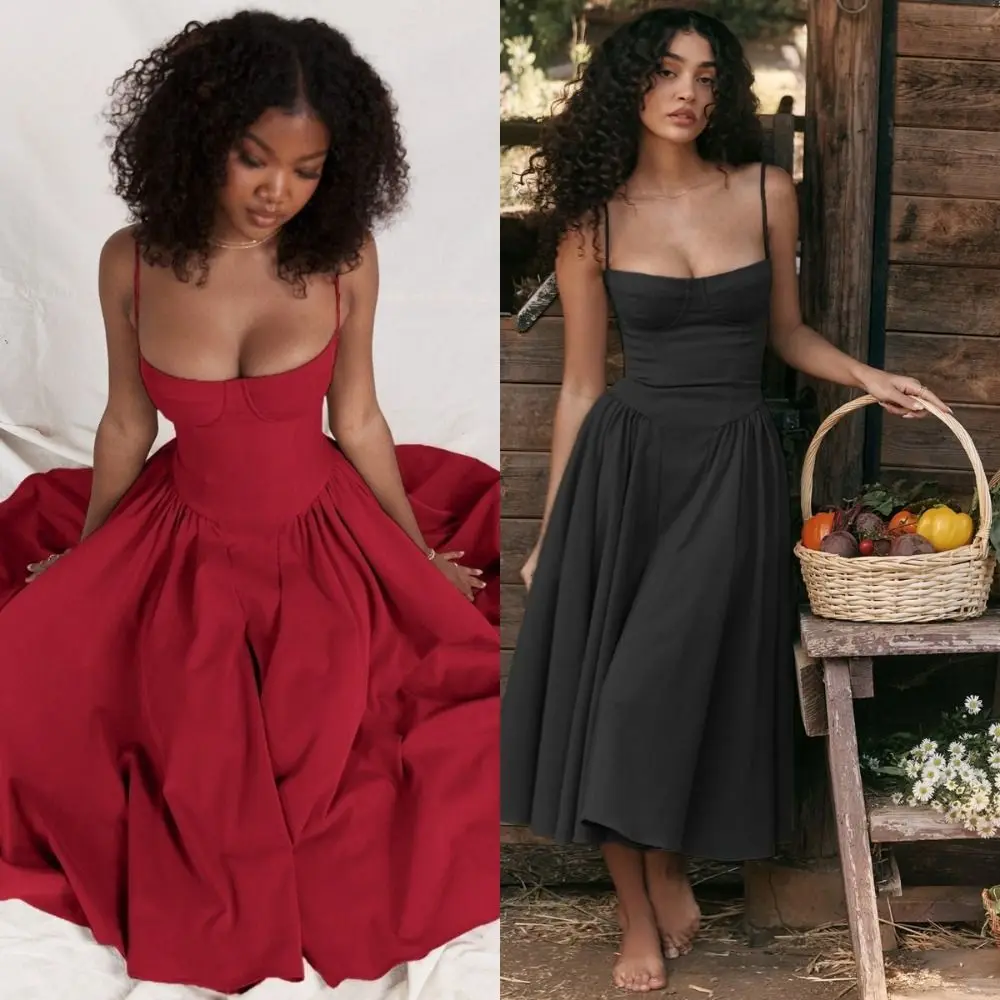 Sexy Black Suspender Dress A-line Elegant Midi Spaghetti Strap Dress French Style Fit-and-flare Red Night Date Dress Mourning
Sexy Black Suspender Dress A-line Elegant Midi Spaghetti Strap Dress French Style Fit-and-flare Red Night Date Dress Mourning