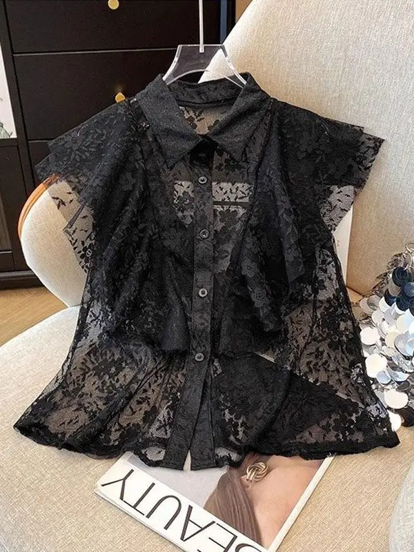 Lace Splice Casual Flowing Collar Short Sleeve Shirt Women's Summer New Style 2025 Elegant Sweet Leisure Blouse Korean Loose Fit
Lace Splice Casual Flowing Collar Short Sleeve Shirt Women's Summer New Style 2025 Elegant Sweet Leisure Blouse Korean Loose Fit