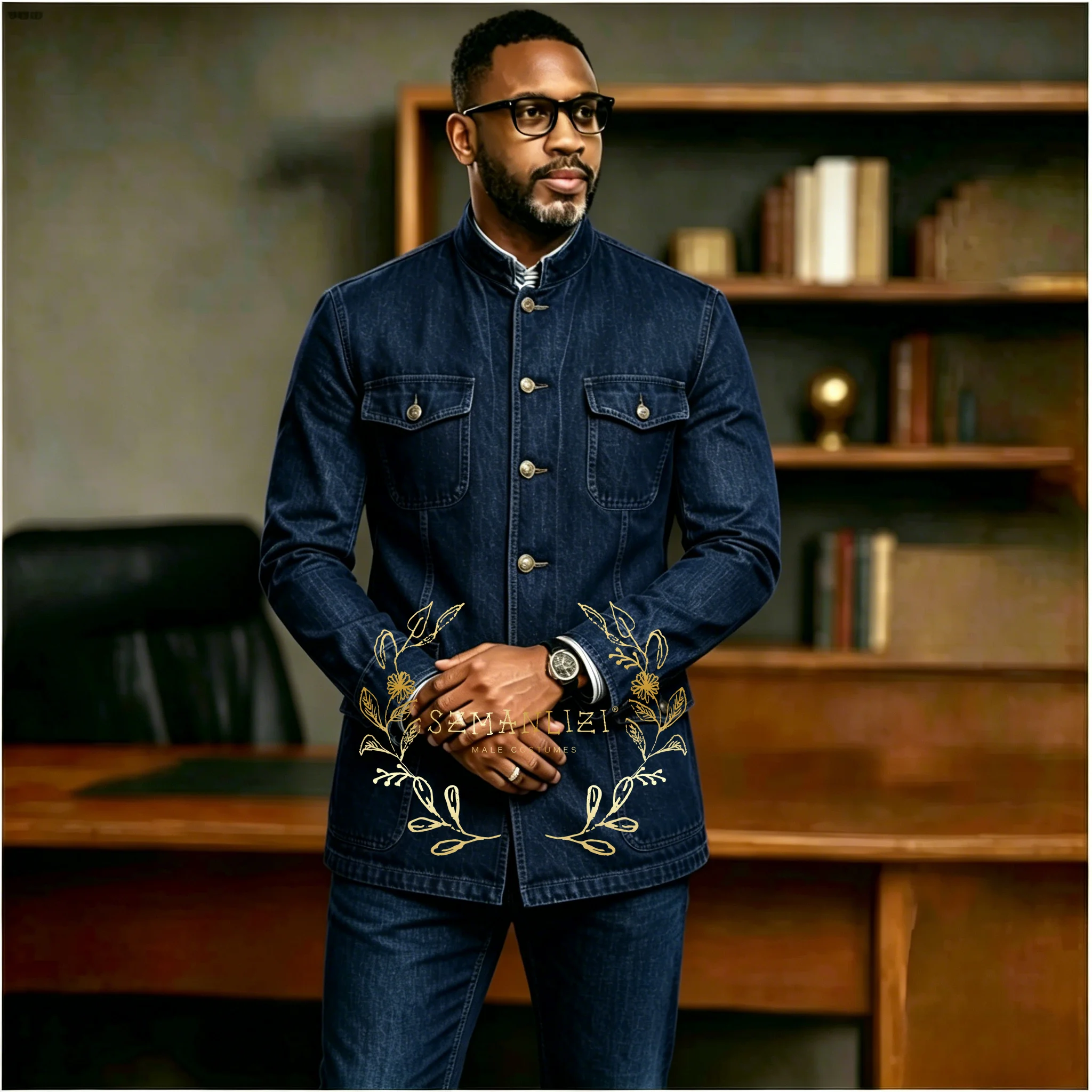 Navy Blue Men Suits Denim Single Breasted Blazer Stand Collar 2 Piece Jacket Pant Sets Male Wedding Party Clothing Costume Homme
Navy Blue Men Suits Denim Single Breasted Blazer Stand Collar 2 Piece Jacket Pant Sets Male Wedding Party Clothing Costume Homme