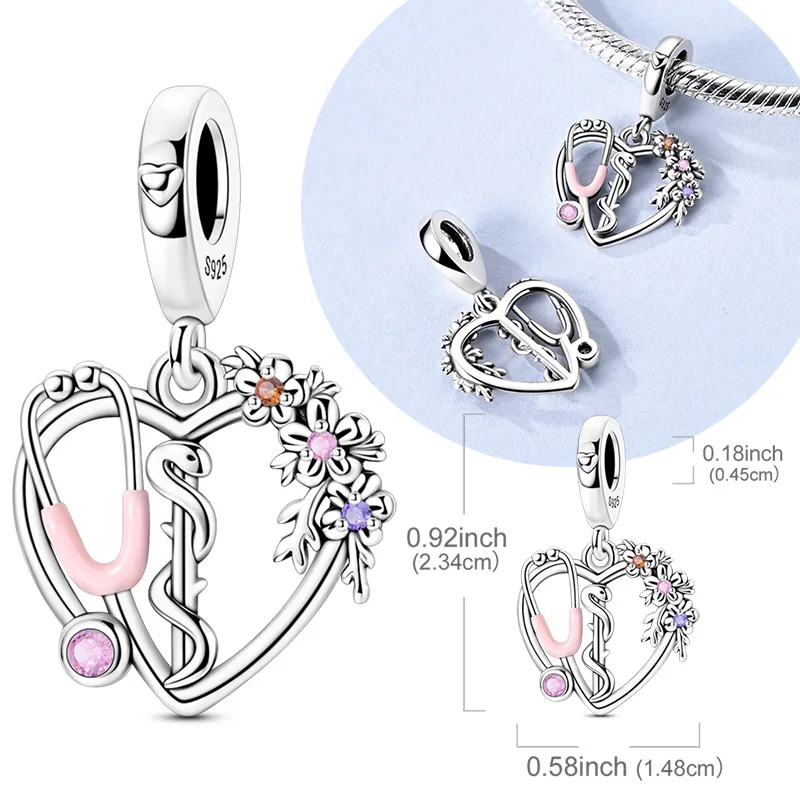 Original 925 Sterling Silver Charm Bead Snake Relies Pink Heart Stethoscope Pendant For Women DIY Fit Original Bracelet Necklace
Original 925 Sterling Silver Charm Bead Snake Relies Pink Heart Stethoscope Pendant For Women DIY Fit Original Bracelet Necklace