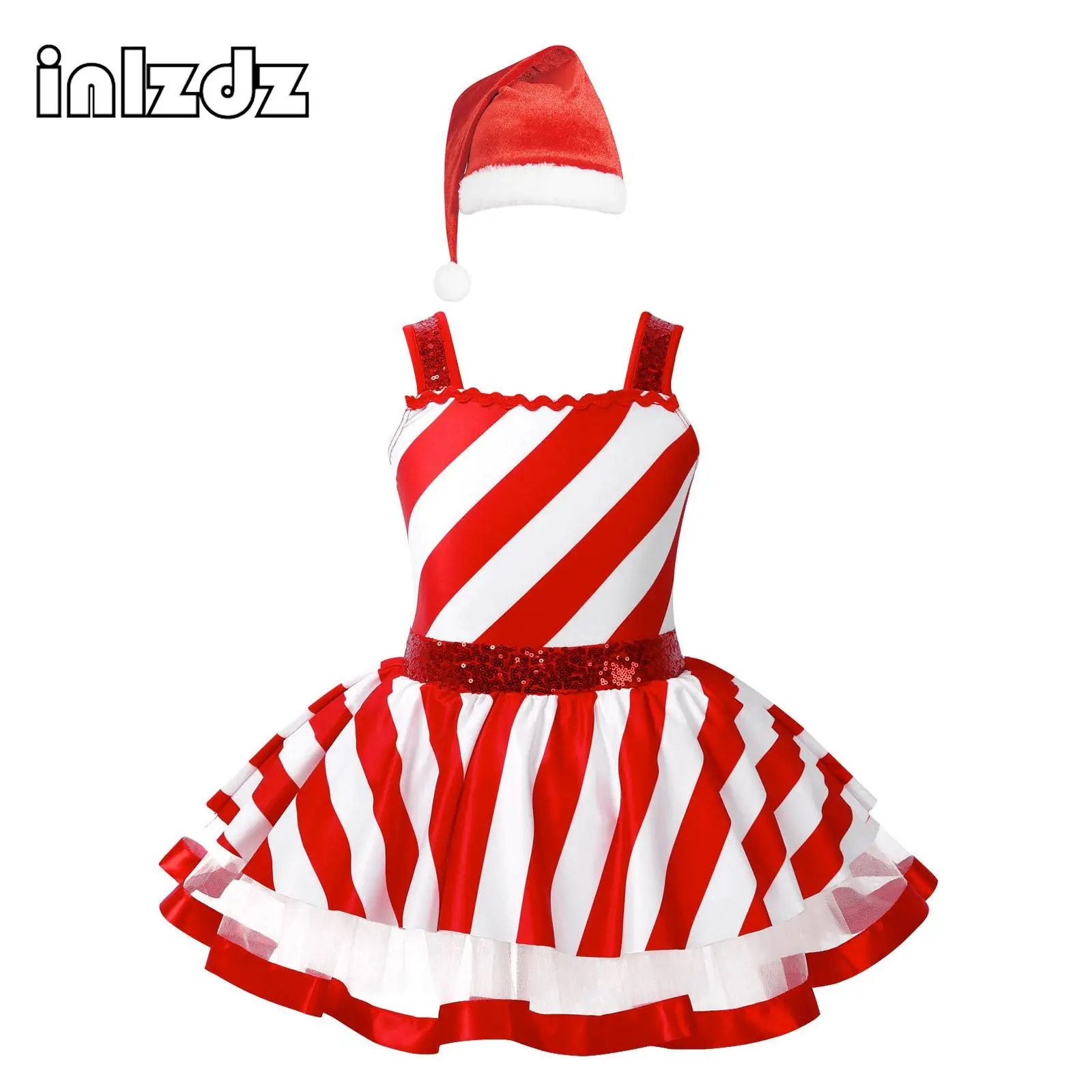 Kids Girls Candy Cane Striped Tutu Ballet Leotard Dress with Hat Sparkly Sequins Christmas Dance Costume Performance Dancewear
Kids Girls Candy Cane Striped Tutu Ballet Leotard Dress with Hat Sparkly Sequins Christmas Dance Costume Performance Dancewear