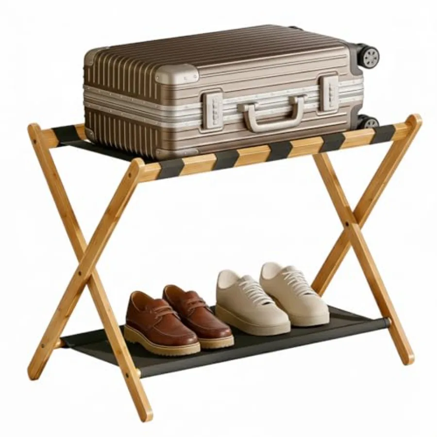 Bamboo Luggage Rack for Guest Room, 26.77" Folding Wide Suitcase Stand with Fabric Storage Shelf, Thickened Luggage Stand Holde
Bamboo Luggage Rack for Guest Room, 26.77" Folding Wide Suitcase Stand with Fabric Storage Shelf, Thickened Luggage Stand Holde