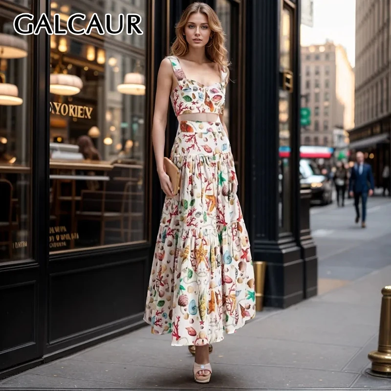 GALCAUR Print Two Piece Set For Women Square Collar Sleeveless Pleated Tops High Waist Slimming A Line Skort Female Chic Sets
GALCAUR Print Two Piece Set For Women Square Collar Sleeveless Pleated Tops High Waist Slimming A Line Skort Female Chic Sets