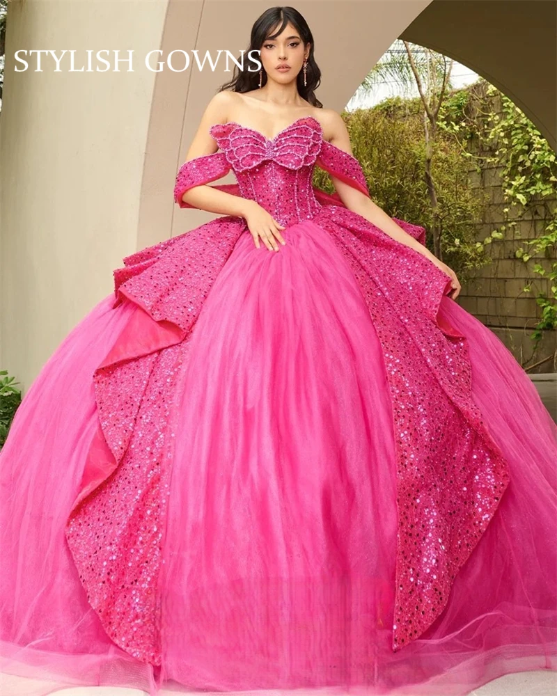 Pink Off Shoulder Ball Gown Quinceanera Dresses Beaded 2024 Birthday Luxury Dress Sequined Graduation Gowns Bow Robe De Bal
Pink Off Shoulder Ball Gown Quinceanera Dresses Beaded 2024 Birthday Luxury Dress Sequined Graduation Gowns Bow Robe De Bal
