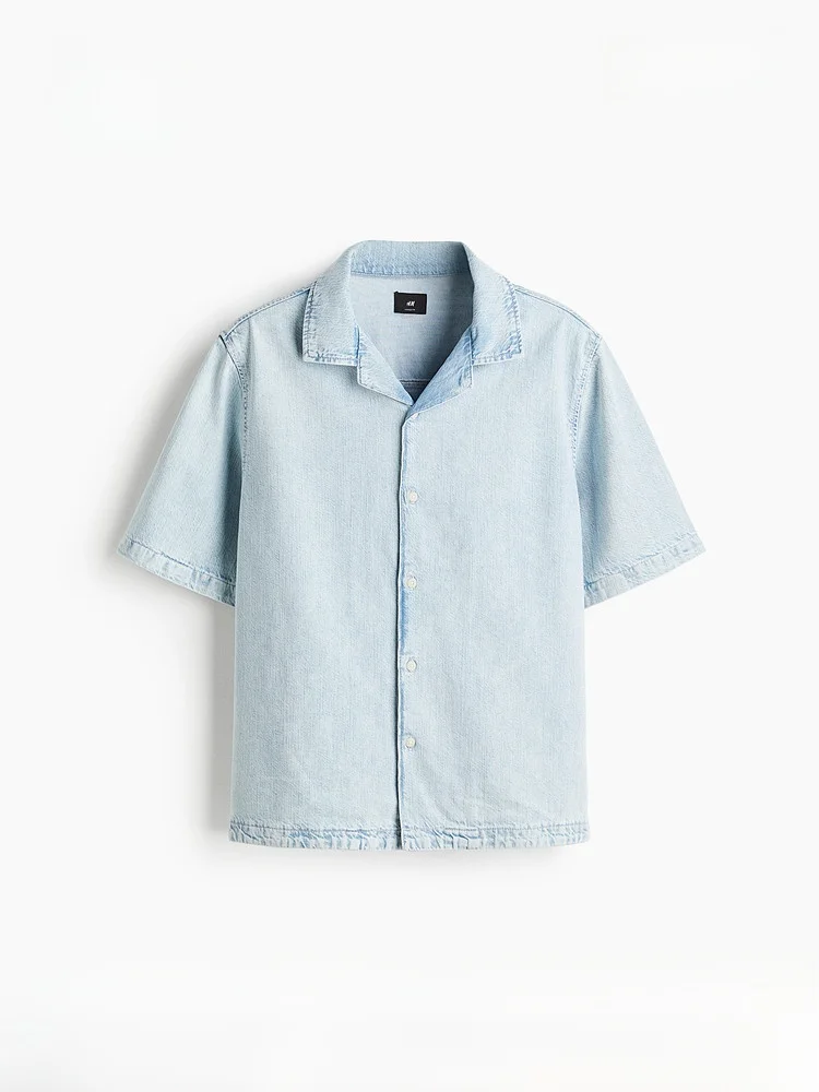 H&M Men's Standard Fit Cuban Collar Denim Shirt Short Sleeve Button up Casual Summer New Arrival Cotton Lenzing Eco Viscose
H&M Men's Standard Fit Cuban Collar Denim Shirt Short Sleeve Button up Casual Summer New Arrival Cotton Lenzing Eco Viscose