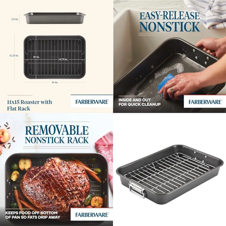 Bakeware Nonstick Steel Roaster with Flat Rack, 11-Inch x 15-Inch
Bakeware Nonstick Steel Roaster with Flat Rack, 11-Inch x 15-Inch