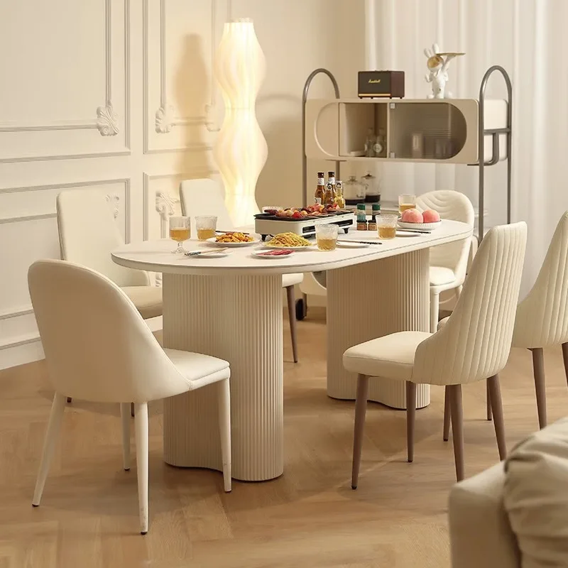 Slate oval dining table cream style modern simple French light luxury dining table and chairs
Slate oval dining table cream style modern simple French light luxury dining table and chairs