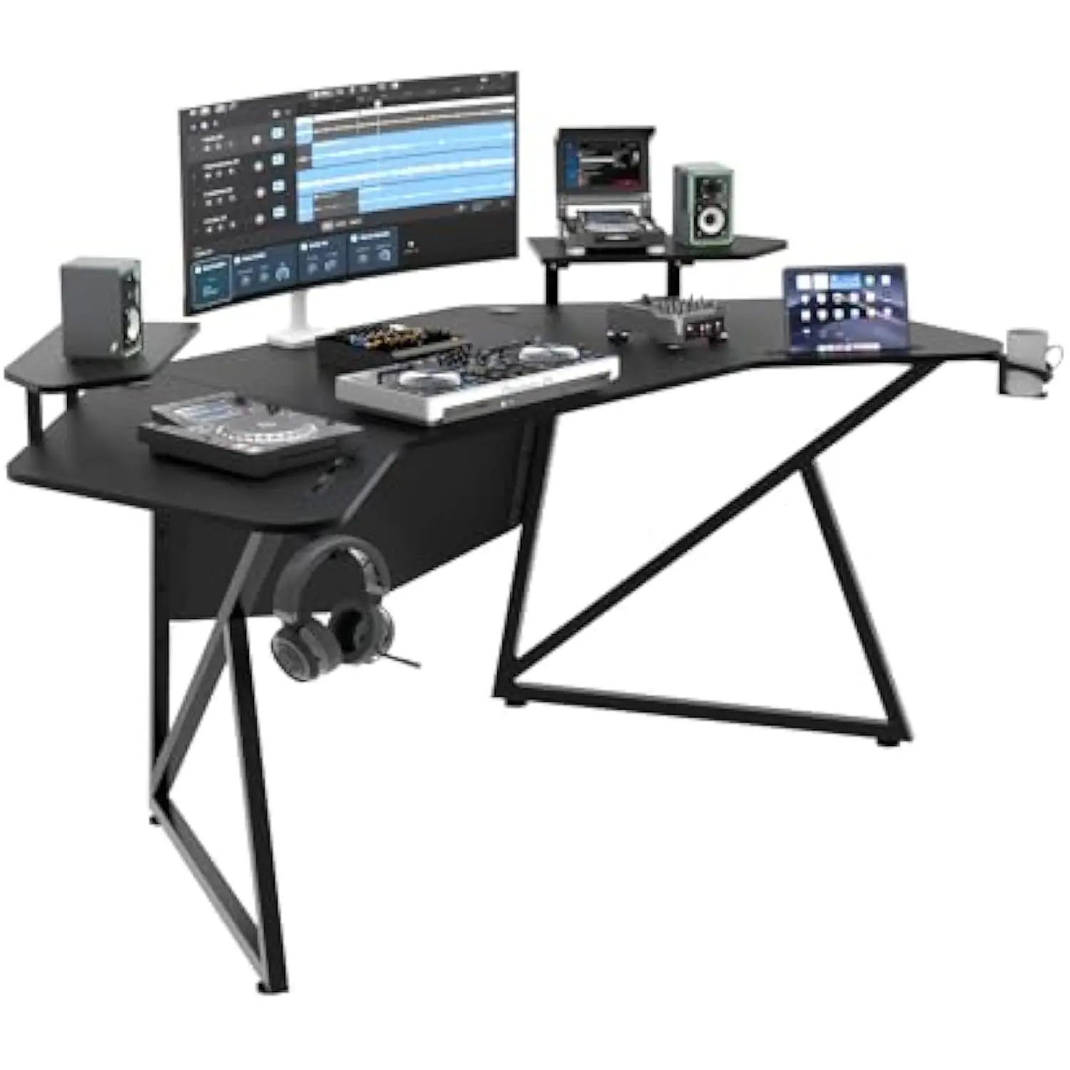 Gaming Desk with Removable Speaker Stand, 72'' Large Studio Wing-Shaped Gaming Desk with Headphone Stand, Cup Holder for Live S
Gaming Desk with Removable Speaker Stand, 72'' Large Studio Wing-Shaped Gaming Desk with Headphone Stand, Cup Holder for Live S