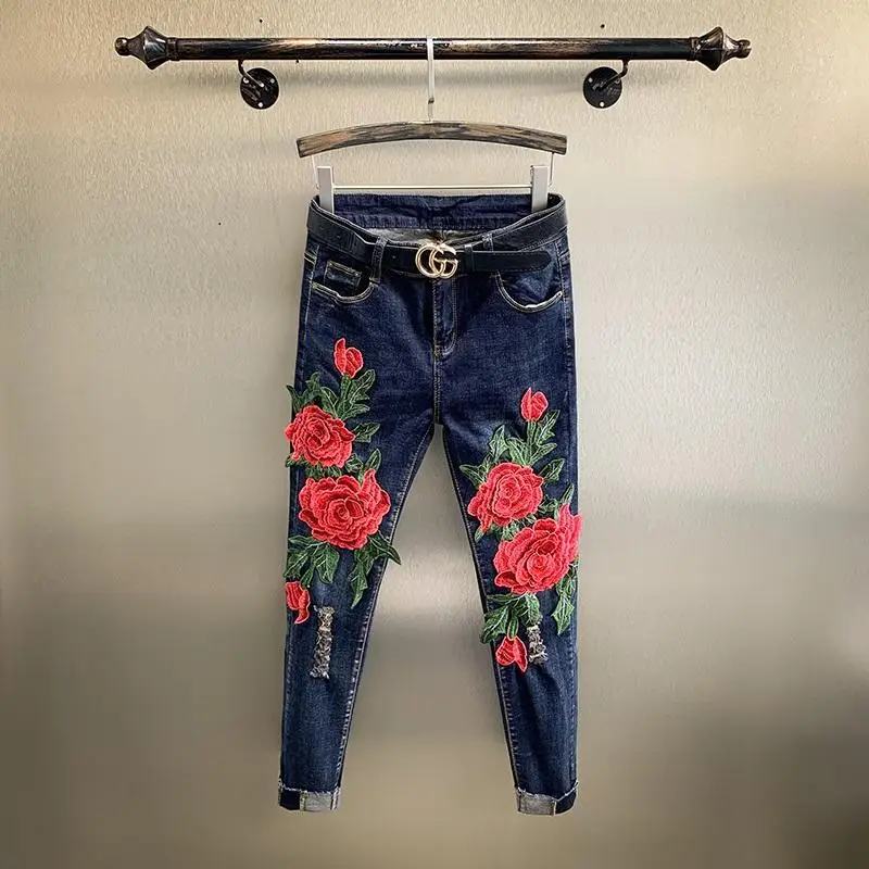 Ele High Waist Embroidered Heavy Du Denim Women's Elastic Waist Slim Fit Pants Casual Sle Nine Points Harlan Pants
Ele High Waist Embroidered Heavy Du Denim Women's Elastic Waist Slim Fit Pants Casual Sle Nine Points Harlan Pants