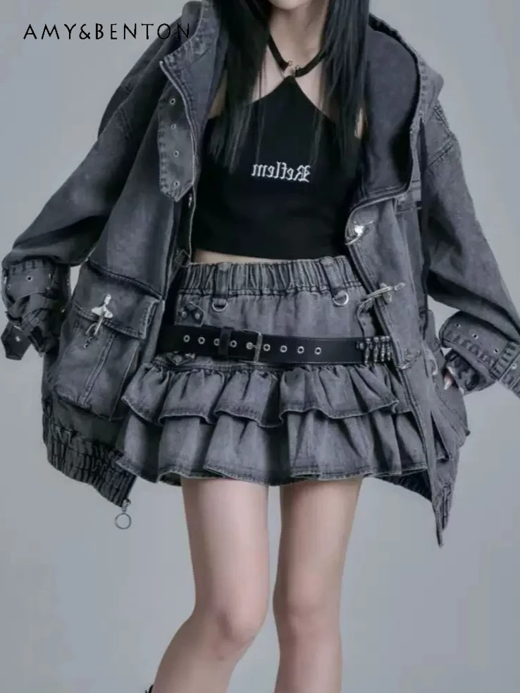 Japanese Subculture Gothic Cake Skirt Dark Punk Style Belt Leather Skirts Women Spice Girl Y2K Harajuku High Waist Mini Skirt
Japanese Subculture Gothic Cake Skirt Dark Punk Style Belt Leather Skirts Women Spice Girl Y2K Harajuku High Waist Mini Skirt