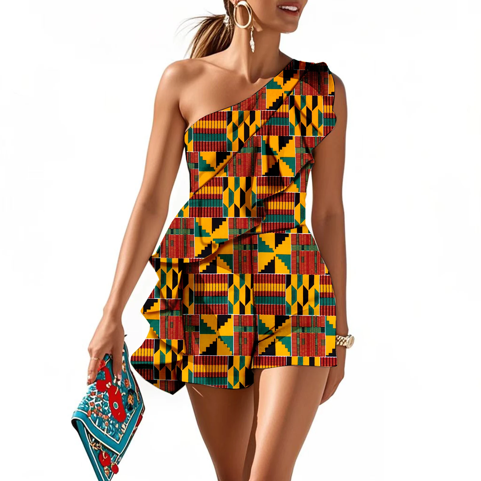 African Dress for Women Dashiki Kente Cloth Ankara Tribal Dress Sleeveless One-Shoulder Jumpsuit
African Dress for Women Dashiki Kente Cloth Ankara Tribal Dress Sleeveless One-Shoulder Jumpsuit