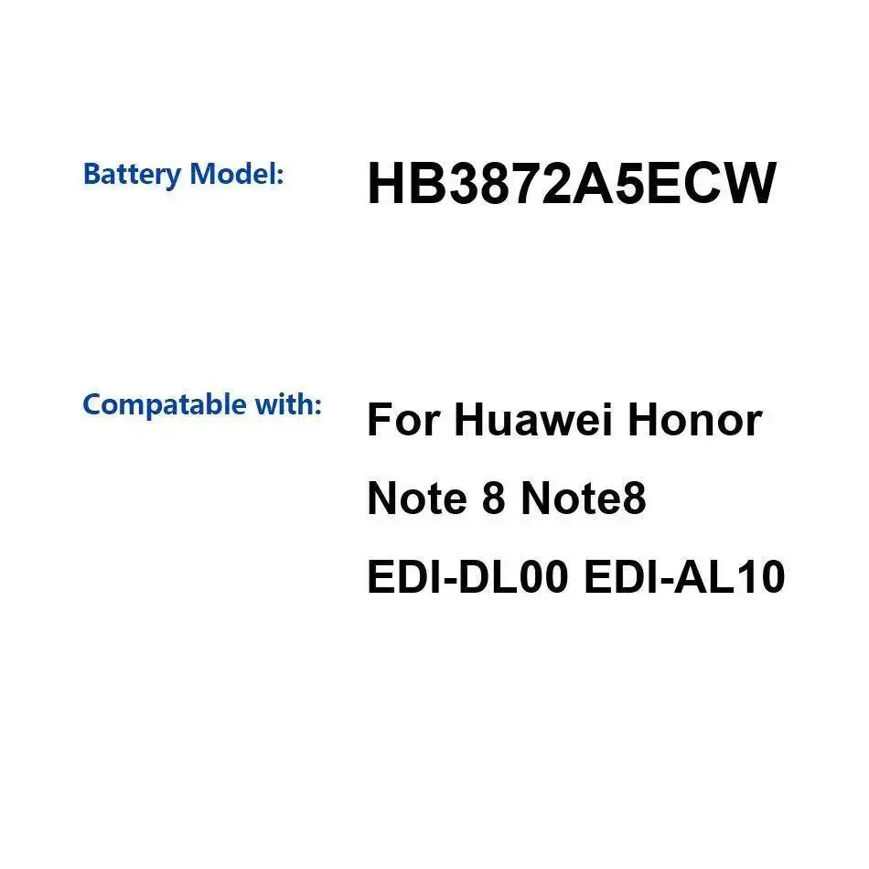 Для Huawei Honor Note 8 Note8 Edi-DL00 Edi-AL10 Легкий аккумулятор для мобильного телефона 4500 мАч HB3872A5ECW
Для Huawei Honor Note 8 Note8 Edi-DL00 Edi-AL10 Легкий аккумулятор для мобильного телефона 4500 мАч HB3872A5ECW