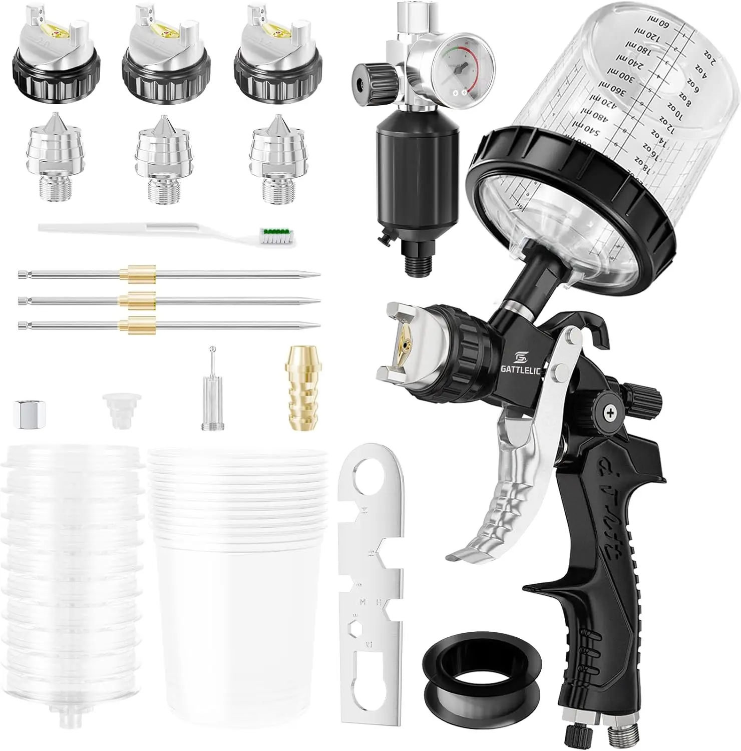 HVLP Air Spray Gun with 3 Nozzles, Regulator & 10 Mixing Cups for Car, House, Furniture Painting
HVLP Air Spray Gun with 3 Nozzles, Regulator & 10 Mixing Cups for Car, House, Furniture Painting