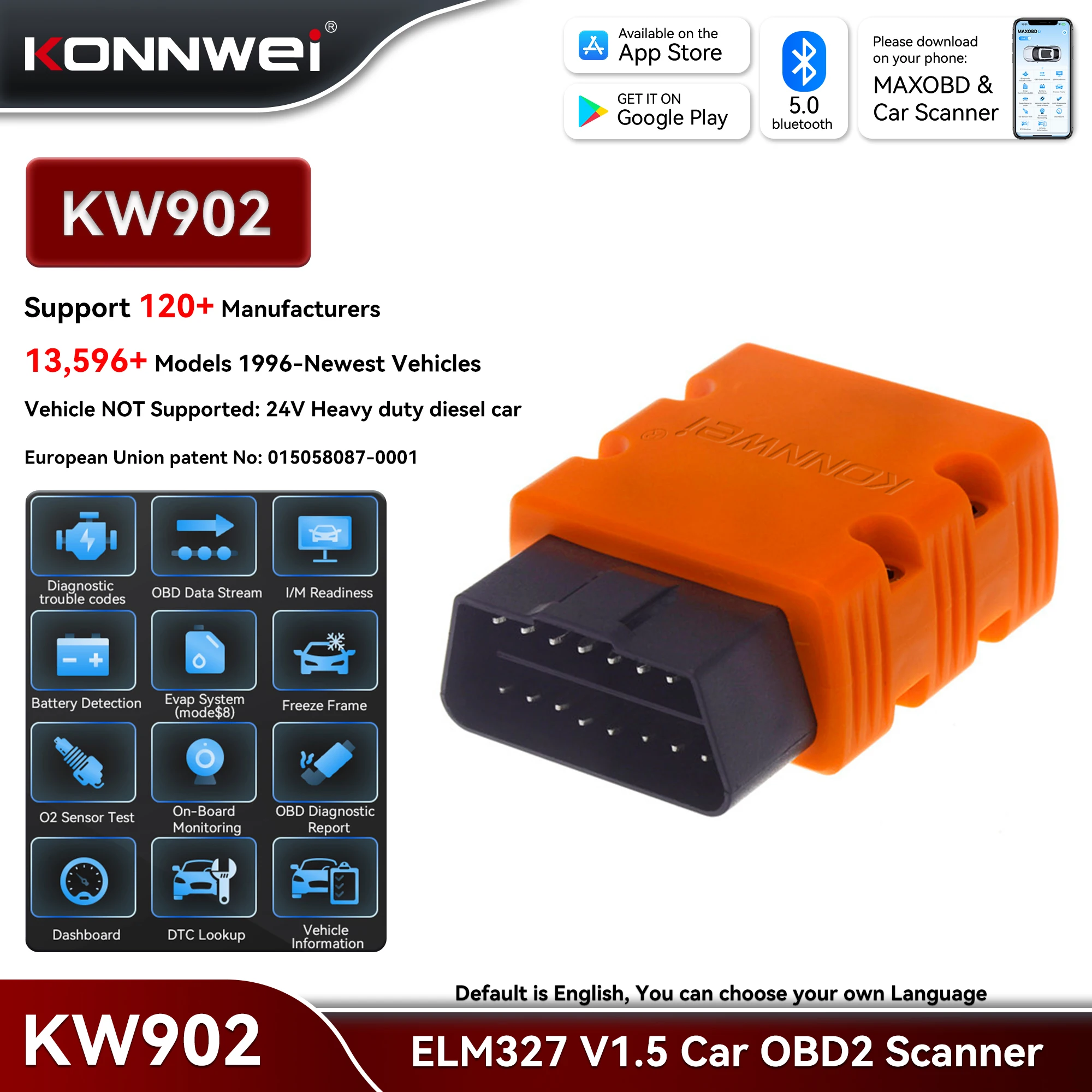 2026 KONNWEI KW902 OBD2 ELM327 V1.5 OBDII Scanner Bluetooth5.0 Engine Fault Scan Code Reader Car Diagnostic Tool for iOS Android
2026 KONNWEI KW902 OBD2 ELM327 V1.5 OBDII Scanner Bluetooth5.0 Engine Fault Scan Code Reader Car Diagnostic Tool for iOS Android