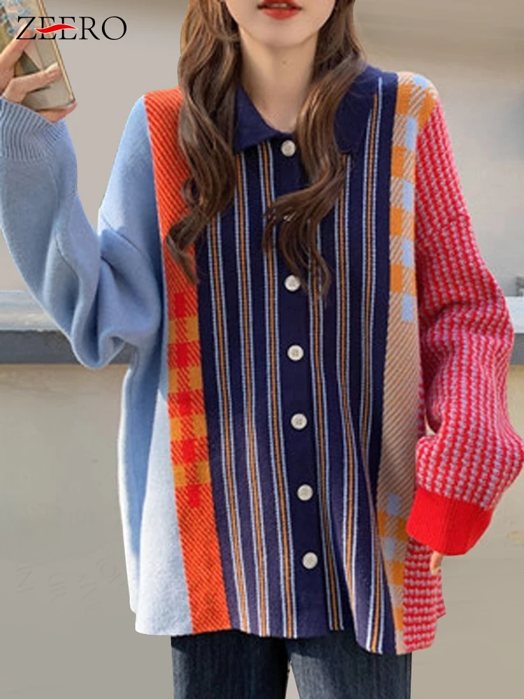 Fall Winter Long Sleeve Oversized Knitted Cardigans Women Korean Versatile Patchwork Striped Plaid Sweater Coat Knitwear Jacket
Fall Winter Long Sleeve Oversized Knitted Cardigans Women Korean Versatile Patchwork Striped Plaid Sweater Coat Knitwear Jacket