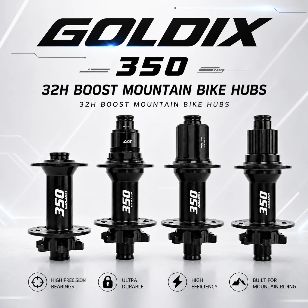 GOLDIX M350 MTB Hub - 36T Ratchet Boost 32H J-Bend 6-Bolt Disc HG/MS/XD Freehub 148x12 110x15 141x10 for XC Cycling
GOLDIX M350 MTB Hub - 36T Ratchet Boost 32H J-Bend 6-Bolt Disc HG/MS/XD Freehub 148x12 110x15 141x10 for XC Cycling