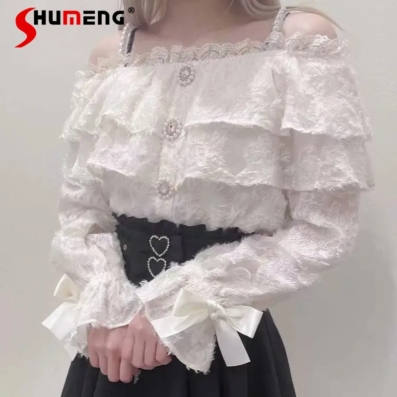 New Japanese Sweet Rojita Pure Desire Sexy Blusas Off-The-Shoulder Long Sleeves Shirt Beautiful Slimming Top Pearl Strap Blouse
New Japanese Sweet Rojita Pure Desire Sexy Blusas Off-The-Shoulder Long Sleeves Shirt Beautiful Slimming Top Pearl Strap Blouse