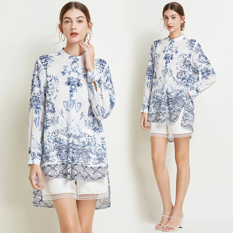 Fashion printed loose two-piece blue and white porcelain lightweight cotton shirt set QQ8541078
Fashion printed loose two-piece blue and white porcelain lightweight cotton shirt set QQ8541078