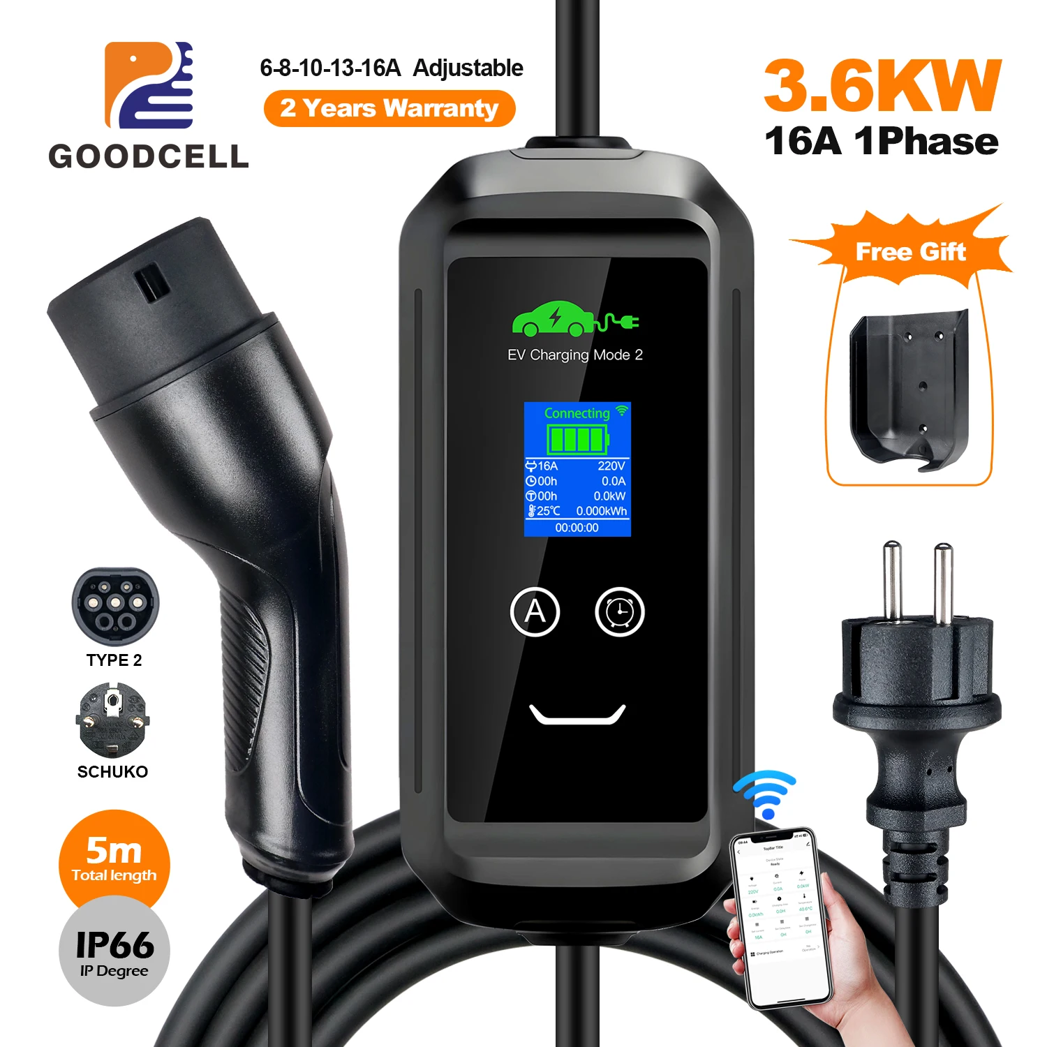 Goodcell Portable Home EV Adaptor 16A 3.6KW Type 2 Via Tuya App Control Wallbox Charging For Electric Vehicle Hybrid Cars 5M
Goodcell Portable Home EV Adaptor 16A 3.6KW Type 2 Via Tuya App Control Wallbox Charging For Electric Vehicle Hybrid Cars 5M