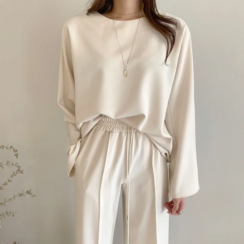 Korean Fashion Womens Two Peice Sets O-neck Loose Long Sleeved Top + High Waisted Straight Slim Wide Leg Casual Pants Outfits
Korean Fashion Womens Two Peice Sets O-neck Loose Long Sleeved Top + High Waisted Straight Slim Wide Leg Casual Pants Outfits