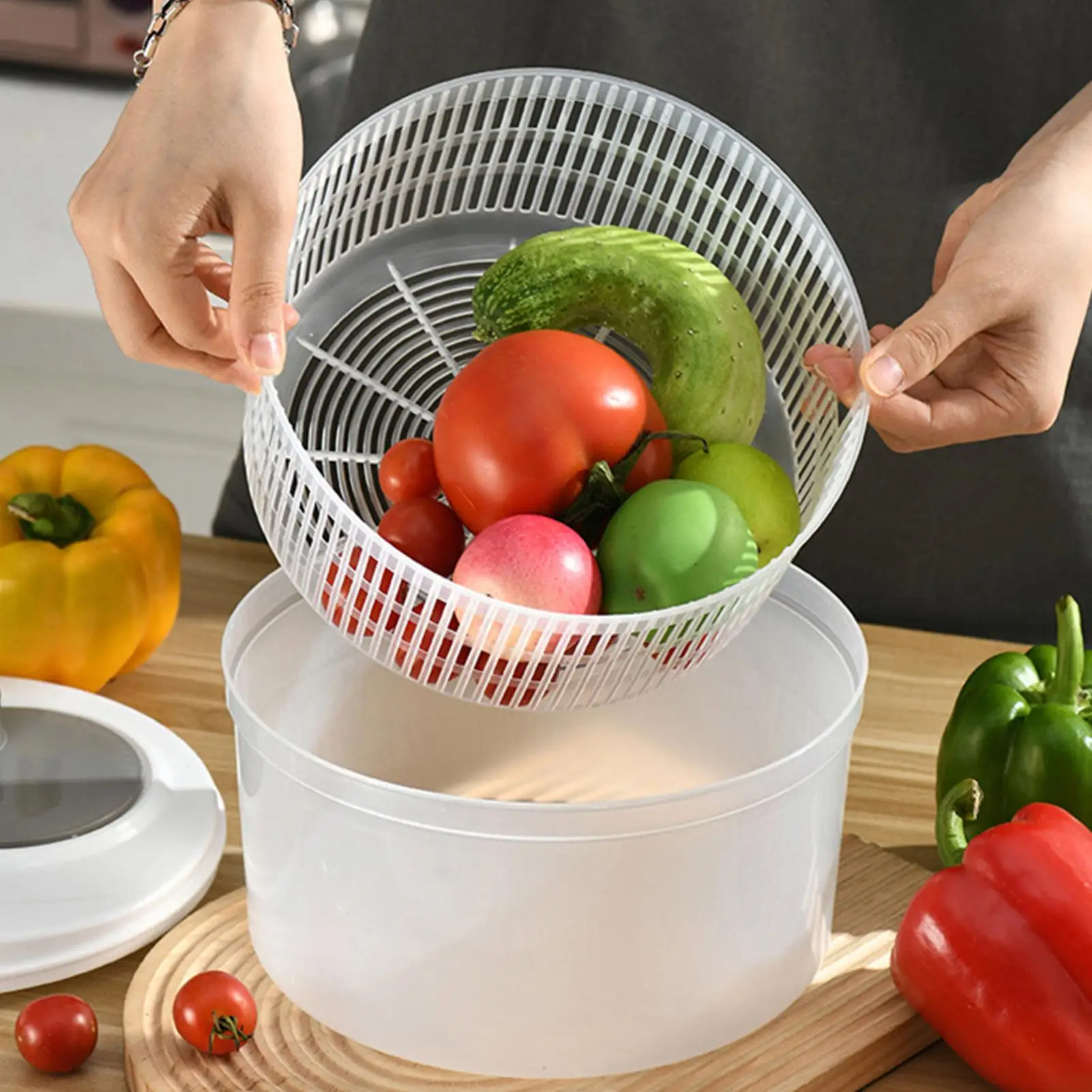 Сливной корзина для чистки фруктов, двухслойные кухонные корзины для мытья овощей, ручная сушилка для овощей, фруктов для ежедневного приготовления макарон
Сливной корзина для чистки фруктов, двухслойные кухонные корзины для мытья овощей, ручная сушилка для овощей, фруктов для ежедневного приготовления макарон