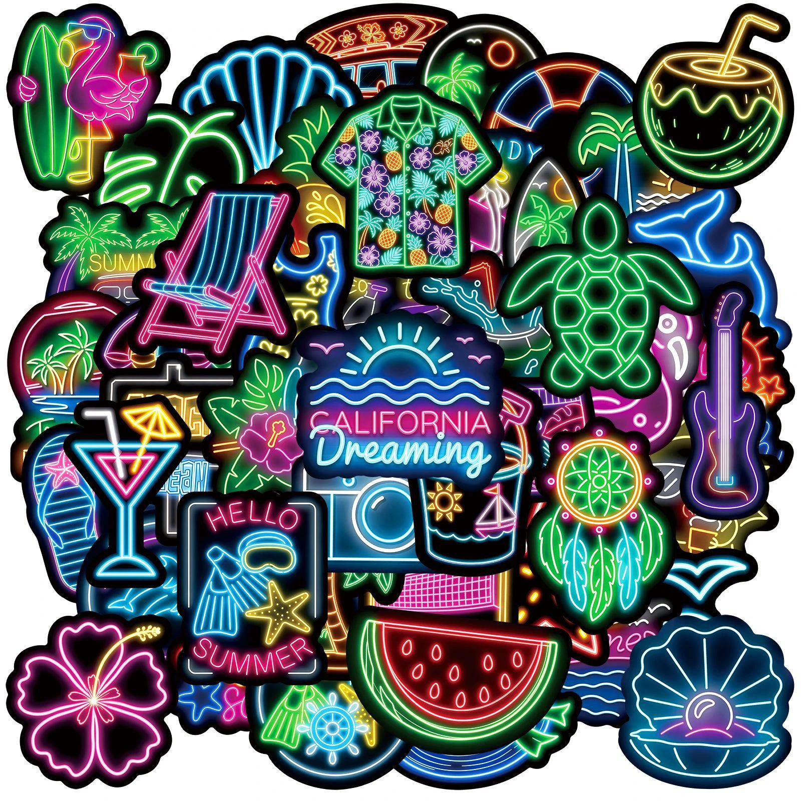 50PCS Neon Summer Beach Graffiti Stickers Exquisite Fashion DIY Guitar Phone Laptop Suitcase Water Cup Skateboard Decals
50PCS Neon Summer Beach Graffiti Stickers Exquisite Fashion DIY Guitar Phone Laptop Suitcase Water Cup Skateboard Decals