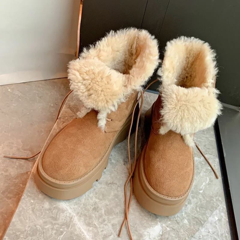 Genuine Leather Women Boots Fur Warm Boots Snow Boots Lace-up Platform Boots Keep Warm Winter ShoeBlack Brown Desert Boots Shoes
Genuine Leather Women Boots Fur Warm Boots Snow Boots Lace-up Platform Boots Keep Warm Winter ShoeBlack Brown Desert Boots Shoes