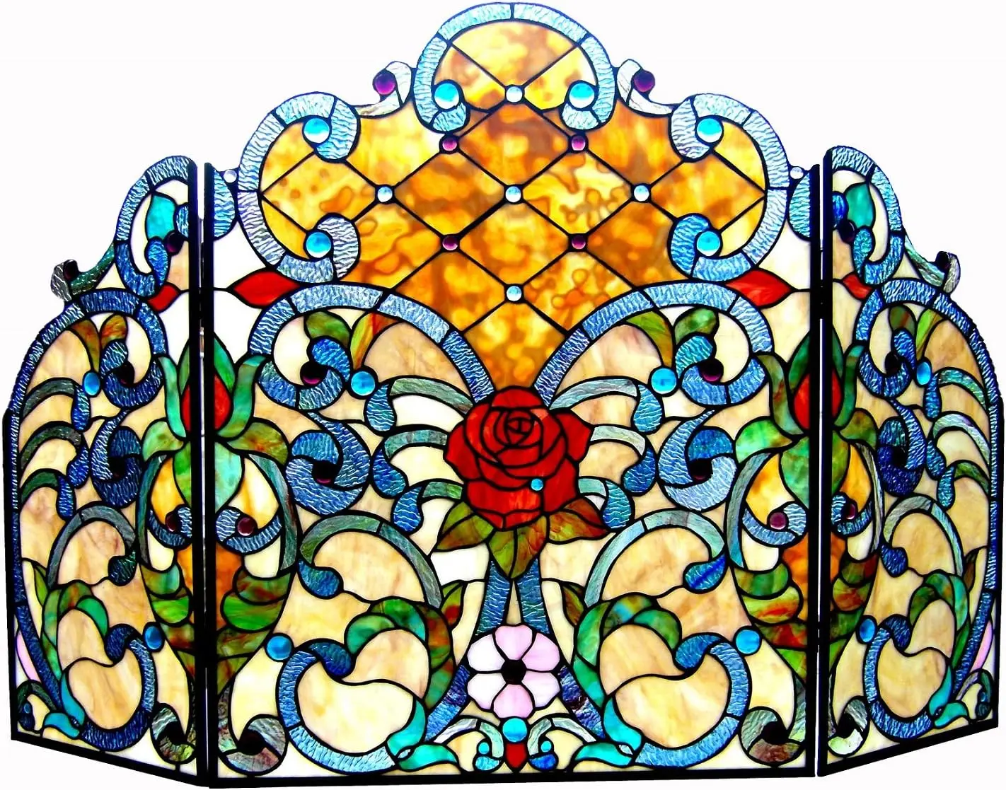 Tiffany-Glass 3pcs Folding Victorian Fireplace Screen 44" Wide
Tiffany-Glass 3pcs Folding Victorian Fireplace Screen 44" Wide