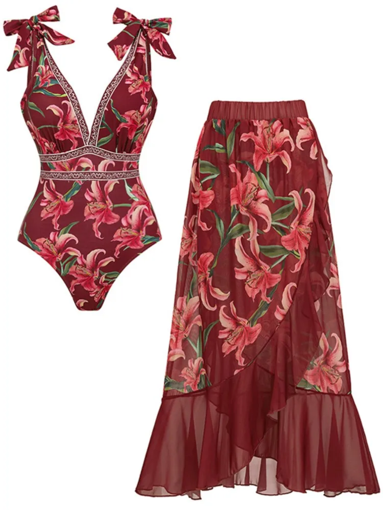 Ретро-бикини с принтом, модный раздельный купальник и накидка с юбкой, облегающий женский комплект с завязками, летний пляжный, роскошный, элегантный
Ретро-бикини с принтом, модный раздельный купальник и накидка с юбкой, облегающий женский комплект с завязками, летний пляжный, роскошный, элегантный