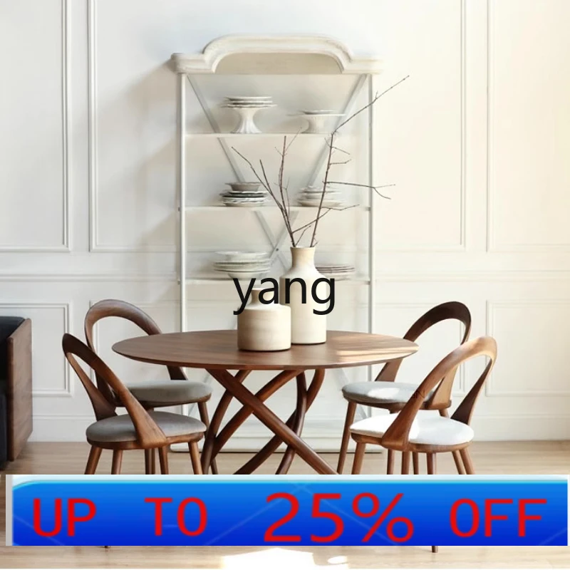 LMM black walnut furniture modern simple light luxury dining table round solid wood table
LMM black walnut furniture modern simple light luxury dining table round solid wood table