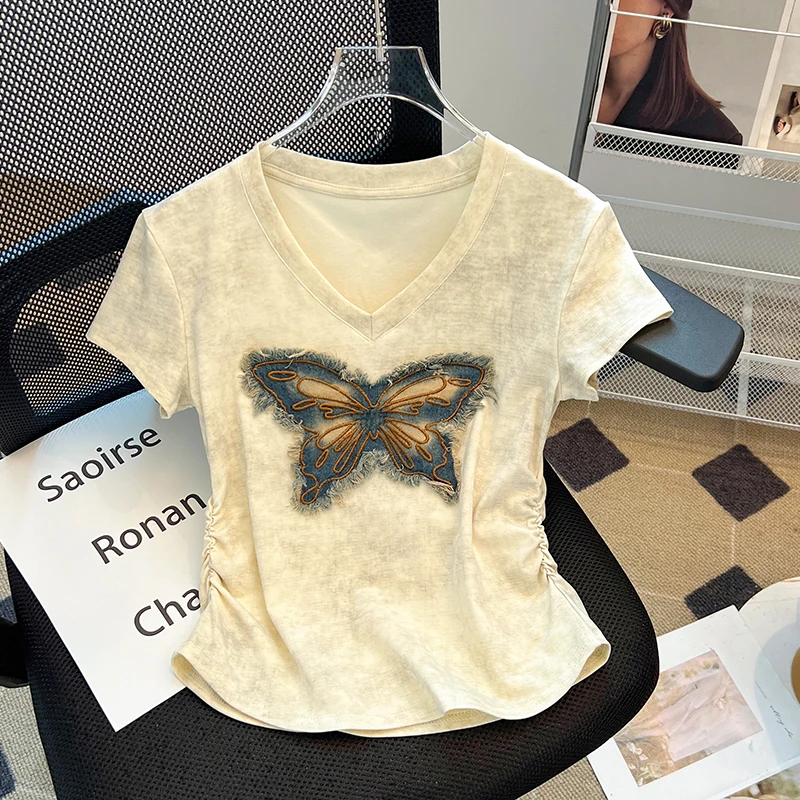 New Fashion Women T-shirt Butterfly Petal embroidery Short Sleeve and Round Neck Graphic Tee Shirts Female Tops Summer Clothing
New Fashion Women T-shirt Butterfly Petal embroidery Short Sleeve and Round Neck Graphic Tee Shirts Female Tops Summer Clothing