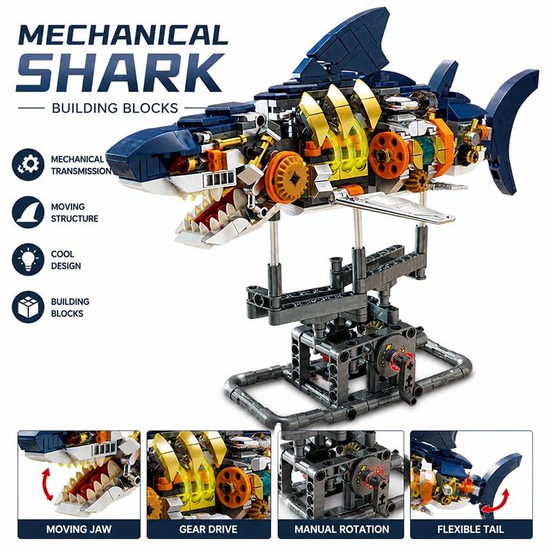 Mechanical Shark Building Blocks Set, Movable Jaw & Tail Gear Drive, STEM Educational Toy, Perfect Gift for Kids & Adults, Home
Mechanical Shark Building Blocks Set, Movable Jaw & Tail Gear Drive, STEM Educational Toy, Perfect Gift for Kids & Adults, Home