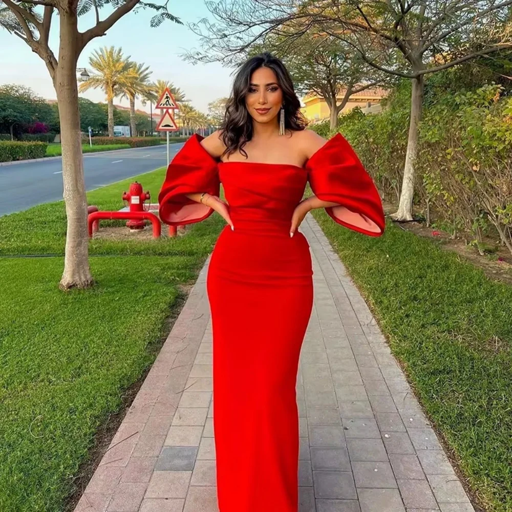 Mermaid Prom Dresses 2025 Red Off The Shoulder Satin Half Sleeves Floor Length Cocktail Dress Saudi Arabia Party Gown Customized
Mermaid Prom Dresses 2025 Red Off The Shoulder Satin Half Sleeves Floor Length Cocktail Dress Saudi Arabia Party Gown Customized