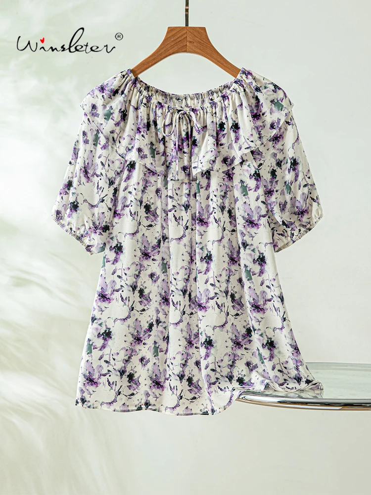 Winsleter-100%Real Silk Double Crepe Elegant T-Shirt, Short Sleeve Print Ruffles, Women Sweet Loose Top, 2026 Summer T65302CC
Winsleter-100%Real Silk Double Crepe Elegant T-Shirt, Short Sleeve Print Ruffles, Women Sweet Loose Top, 2026 Summer T65302CC
