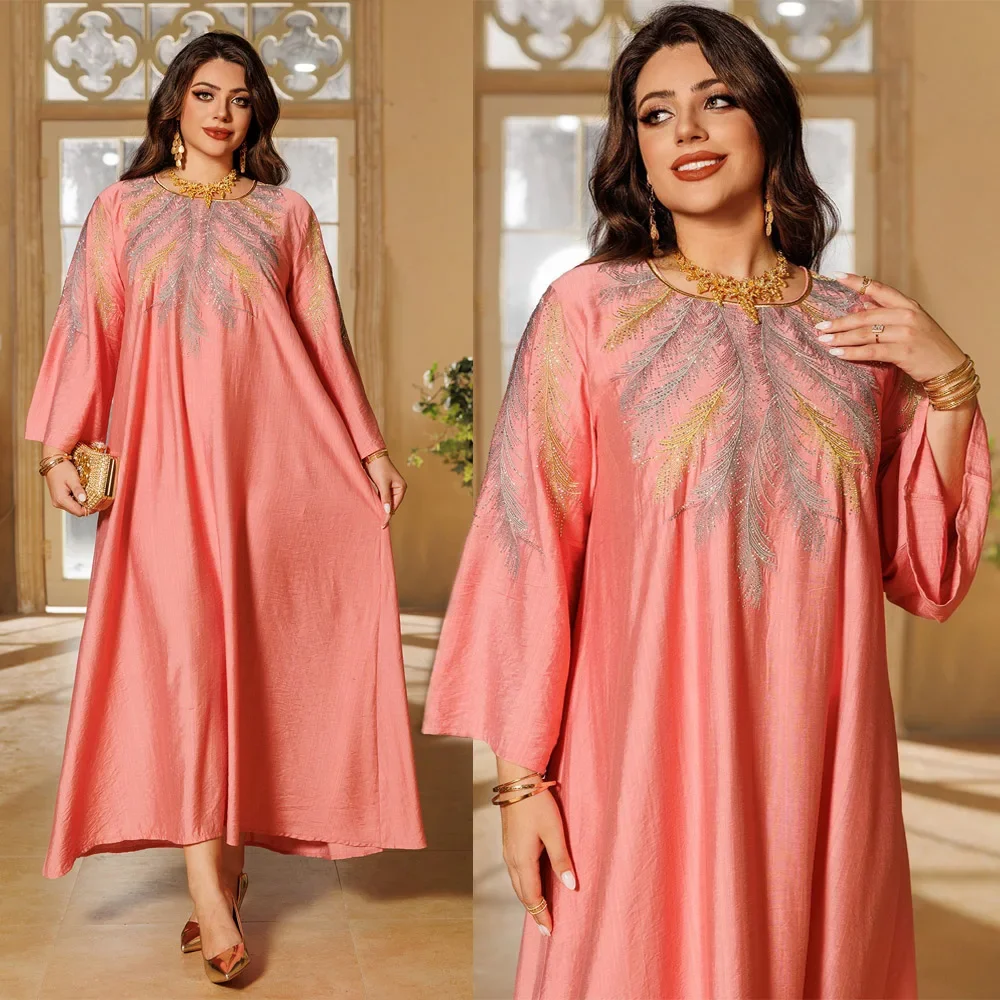 Muslim Embroidery Diamonds Abaya Women Long Dress Elegant Round Neck Jalabiya Eid Ramadan Loose Robe Djellaba Kaftan Arab Gown
Muslim Embroidery Diamonds Abaya Women Long Dress Elegant Round Neck Jalabiya Eid Ramadan Loose Robe Djellaba Kaftan Arab Gown