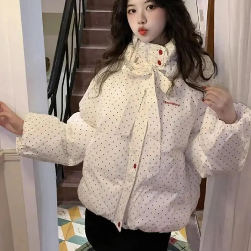 Women's Winter Polka Dot Down Cotton-Padded Jacket Thickened Loose Girl's Student Cute Sweet Stand Collar Warm Puffer Jacket Top
Women's Winter Polka Dot Down Cotton-Padded Jacket Thickened Loose Girl's Student Cute Sweet Stand Collar Warm Puffer Jacket Top