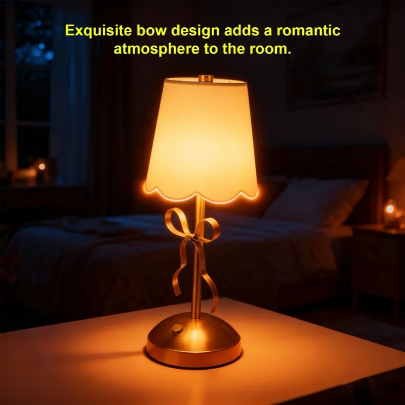 Bow Table Lamp With Fabric Shade Cute Decorative Metal Rechargeable Cordless Bedside Lamp For Bedroom
Bow Table Lamp With Fabric Shade Cute Decorative Metal Rechargeable Cordless Bedside Lamp For Bedroom