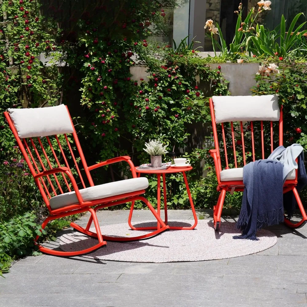 3-PieceOutdoor Rocking Chair Set, Steel Rocking Chairs with Cushions and 18-inch Small Round Side Table
3-PieceOutdoor Rocking Chair Set, Steel Rocking Chairs with Cushions and 18-inch Small Round Side Table