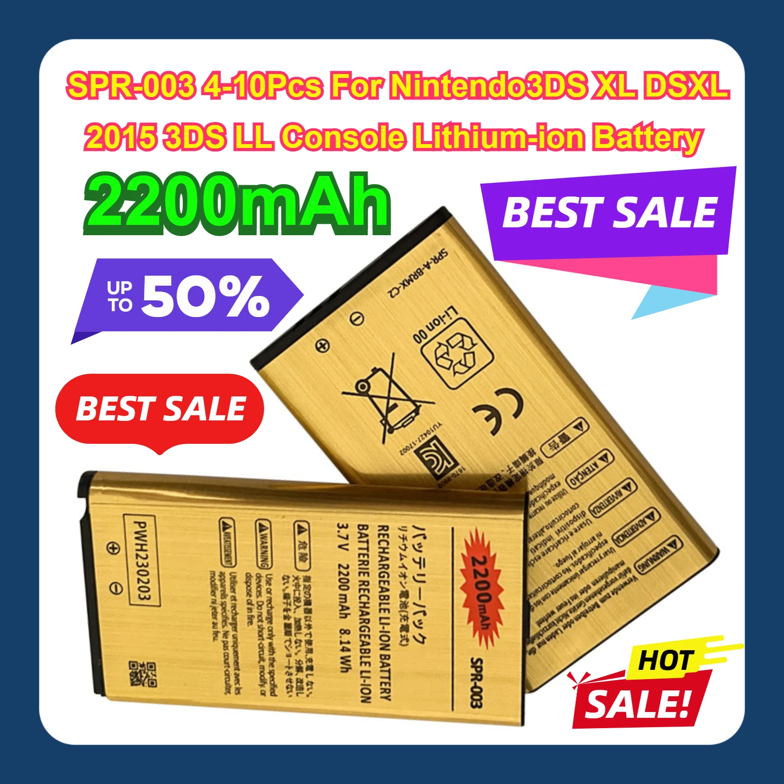 SPR-003 4-10Pcs For Nintendo3DS XL DSXL 2015 3DS LL Console 2200mAh Lithium-ion Battery
SPR-003 4-10Pcs For Nintendo3DS XL DSXL 2015 3DS LL Console 2200mAh Lithium-ion Battery