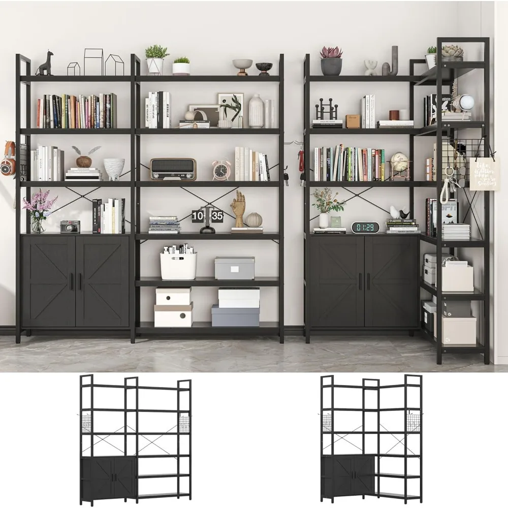 71.3" 6 - tier L - shaped Corner Bookcase with Storage Cabinet, 2 Barn Doors, Black Farmhouse Style, for Living Room
71.3" 6 - tier L - shaped Corner Bookcase with Storage Cabinet, 2 Barn Doors, Black Farmhouse Style, for Living Room
