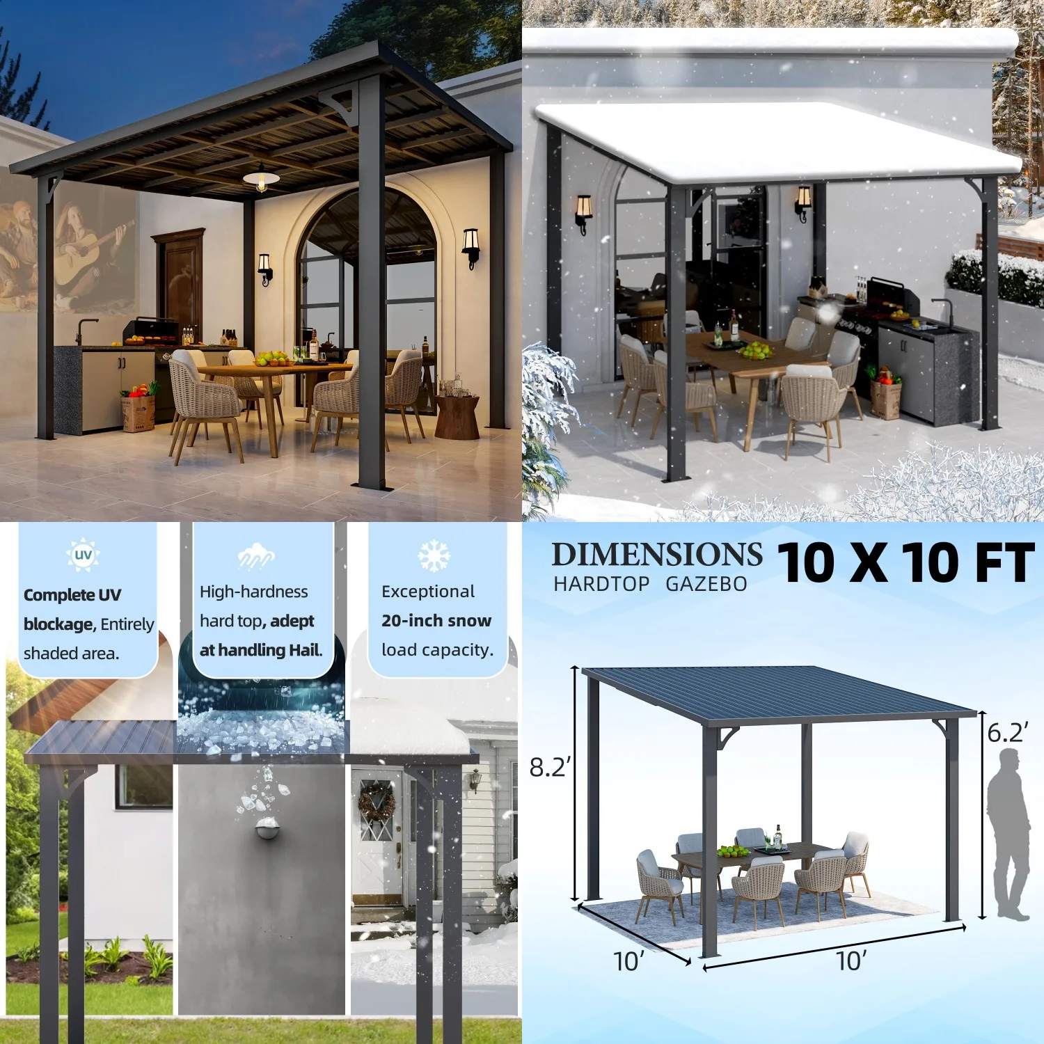 10x10ft Hardtop Pergola Wall-Mounted Lean-to Galvanized Steel Patio Shelter, Customized
10x10ft Hardtop Pergola Wall-Mounted Lean-to Galvanized Steel Patio Shelter, Customized