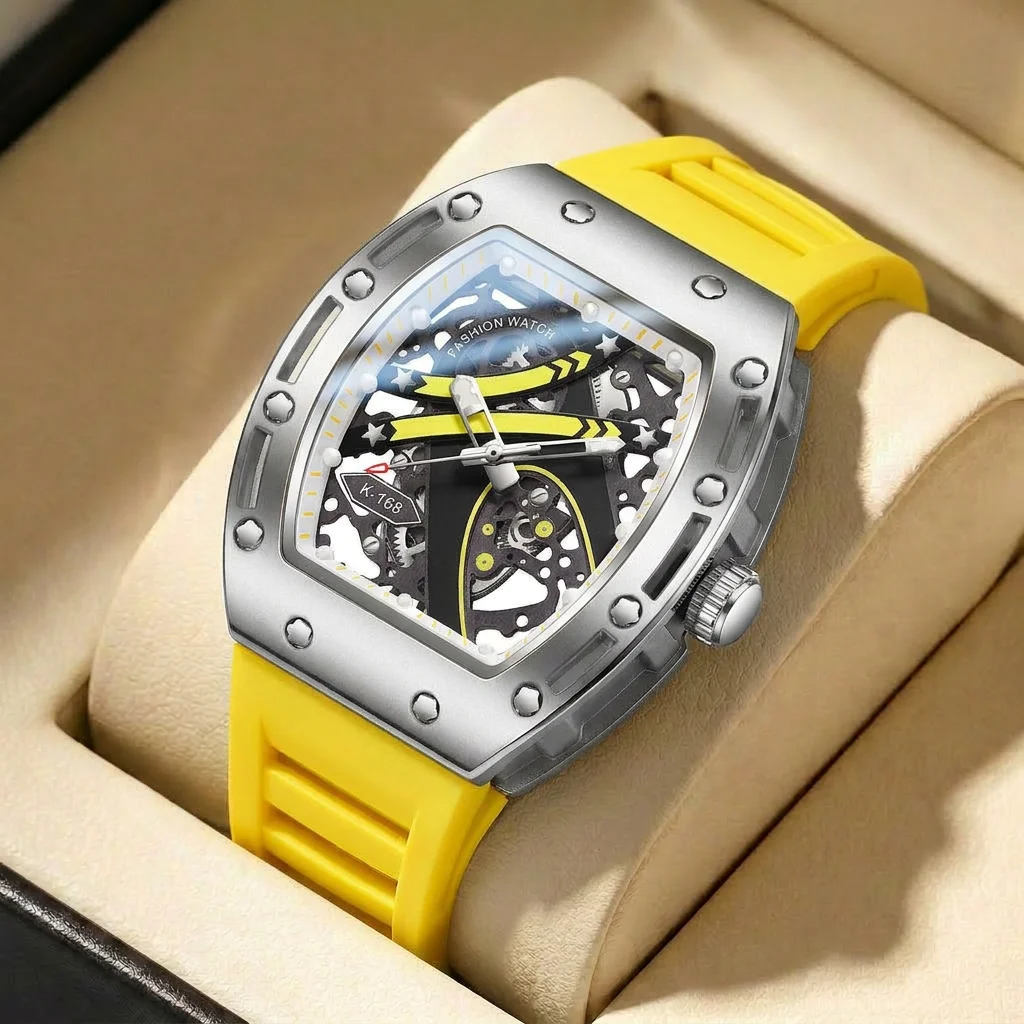 1pcs Men's silver dial silicone strap vintage fashion tonneau skeleton sporty details Quartz Watch for business party holiday
1pcs Men's silver dial silicone strap vintage fashion tonneau skeleton sporty details Quartz Watch for business party holiday