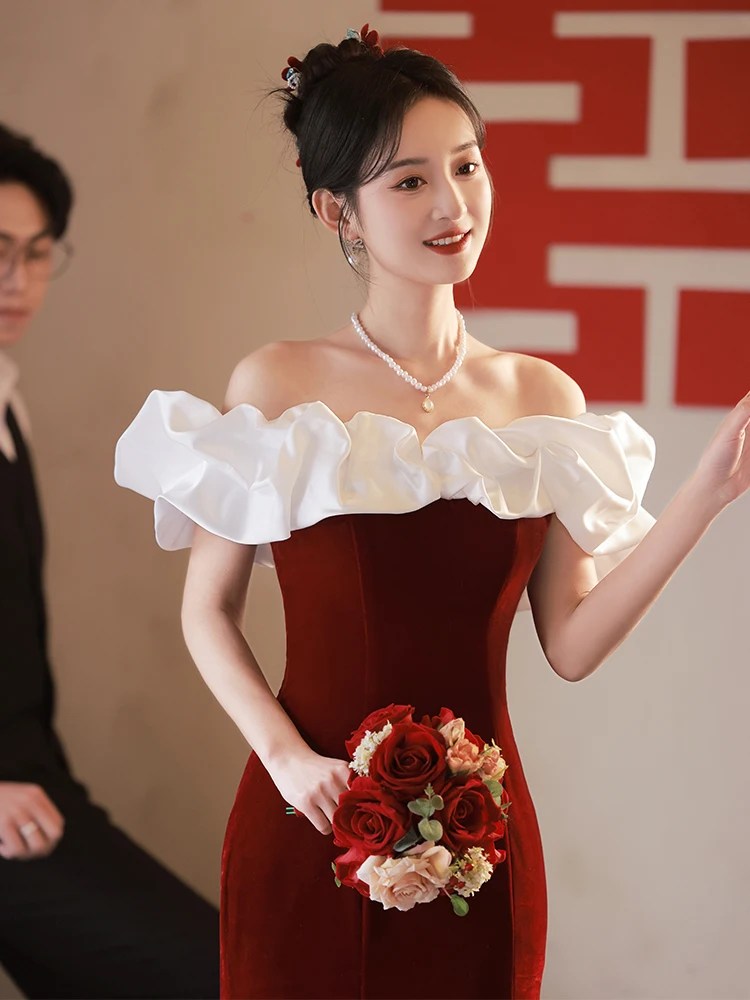 Elegant Red Velvet Fish Tail Wedding Dress One Shoulder Engagement Party Long Evening Gown for Women Luxury Sensation
Elegant Red Velvet Fish Tail Wedding Dress One Shoulder Engagement Party Long Evening Gown for Women Luxury Sensation